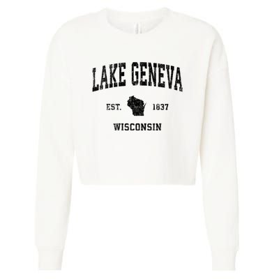 Lake Geneva Wisconsin Wi Vintage Established Sports Design Cropped Pullover Crew