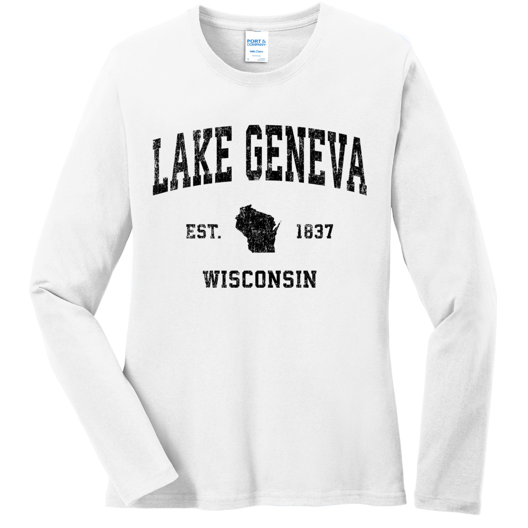 Lake Geneva Wisconsin Wi Vintage Established Sports Design Ladies Long Sleeve Shirt