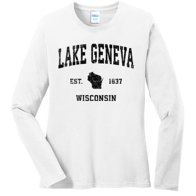 Lake Geneva Wisconsin Wi Vintage Established Sports Design Ladies Long Sleeve Shirt