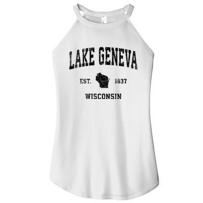 Lake Geneva Wisconsin Wi Vintage Established Sports Design Women’s Perfect Tri Rocker Tank