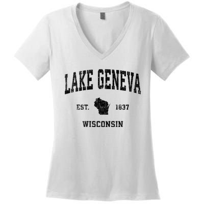 Lake Geneva Wisconsin Wi Vintage Established Sports Design Women's V-Neck T-Shirt