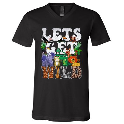 Lets Get Wild Print African Animal ZooKeeper Safari Party V-Neck T-Shirt