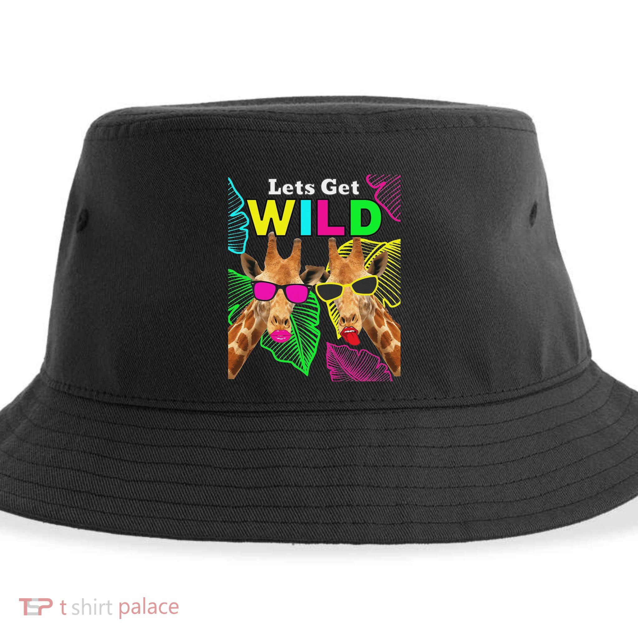 LetS Get Wild Zoo Animals Safari Party Giraffe With Glasses Sustainable Bucket Hat
