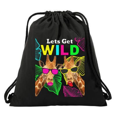 LetS Get Wild Zoo Animals Safari Party Giraffe With Glasses Drawstring Bag