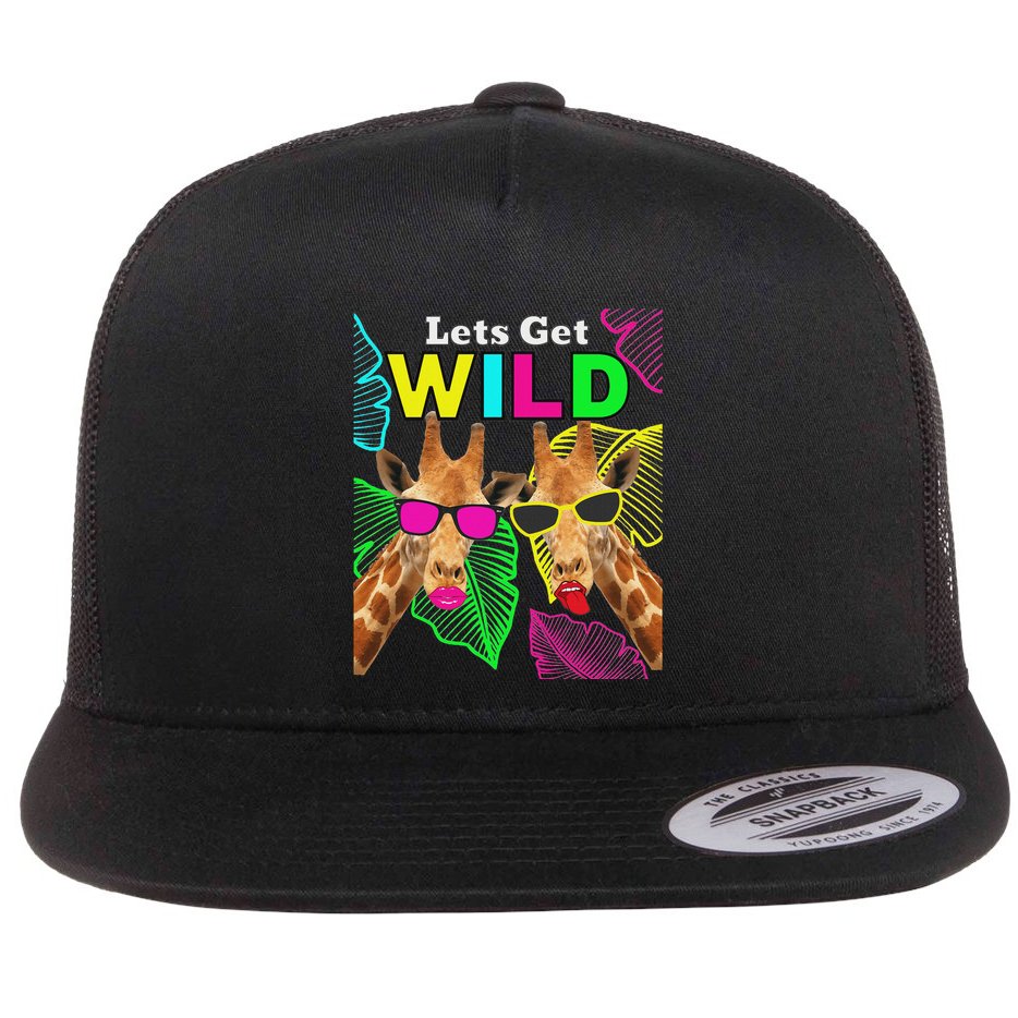LetS Get Wild Zoo Animals Safari Party Giraffe With Glasses Flat Bill Trucker Hat