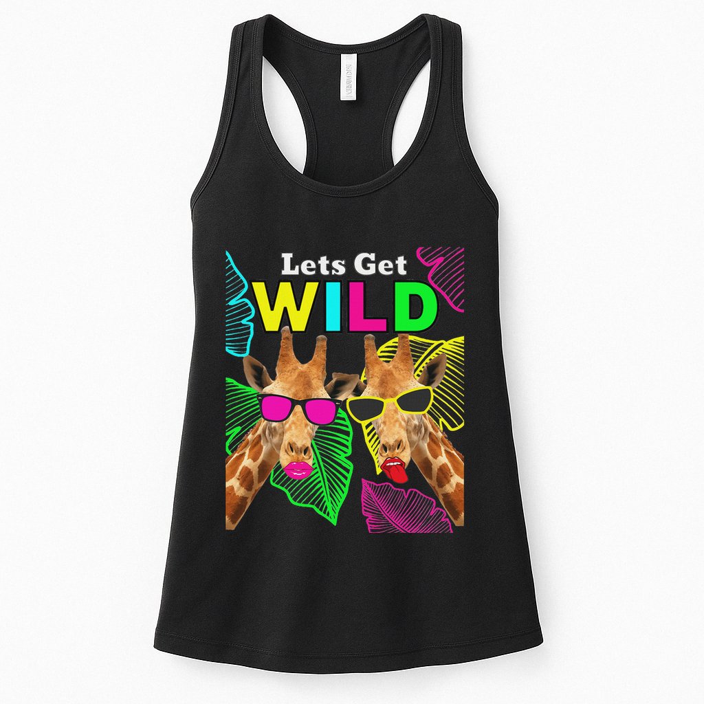 LetS Get Wild Zoo Animals Safari Party Giraffe With Glasses Womens Tank Top