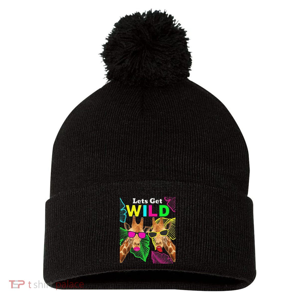 LetS Get Wild Zoo Animals Safari Party Giraffe With Glasses Pom Pom 12in Knit Beanie