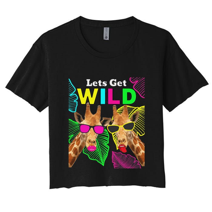 LetS Get Wild Zoo Animals Safari Party Giraffe With Glasses Women's Crop Top Tee