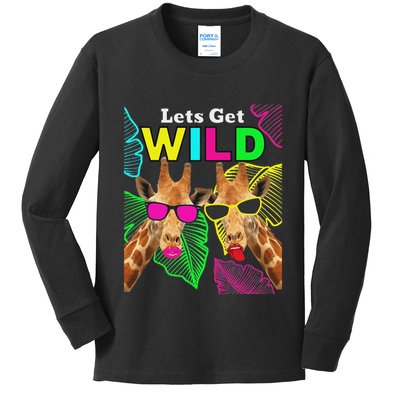 LetS Get Wild Zoo Animals Safari Party Giraffe With Glasses Kids Long Sleeve Shirt