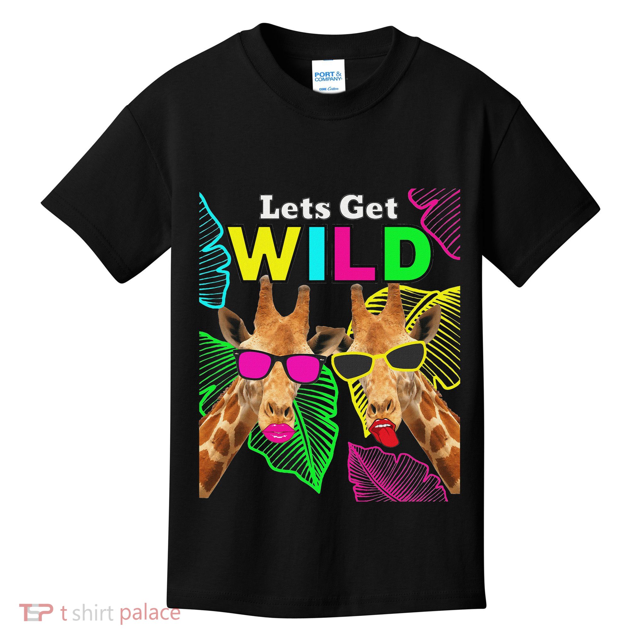 LetS Get Wild Zoo Animals Safari Party Giraffe With Glasses Kids T-Shirt