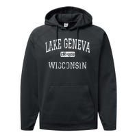 Lake Geneva Wisconsin Wi Vintage Performance Fleece Hoodie