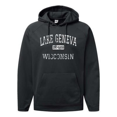 Lake Geneva Wisconsin Wi Vintage Performance Fleece Hoodie