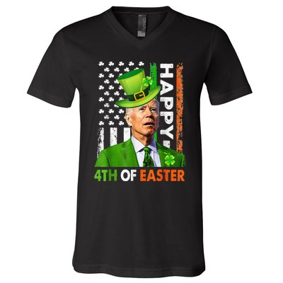 Leprechaun Happy 4th Of Easter Joe Biden St Patricks Day V-Neck T-Shirt