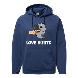 Love Hurts African Grey Parrot Love African Grey Parrots Meaningful Gift Performance Fleece Hoodie