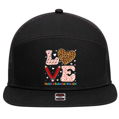 Love Heart Assistive Technology Specialist Valentines Day Gift 7 Panel Mesh Trucker Snapback Hat