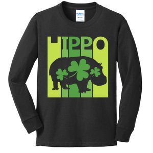 Lucky Hippo Animal St Patrick's Day Irish Gift Kids Long Sleeve Shirt