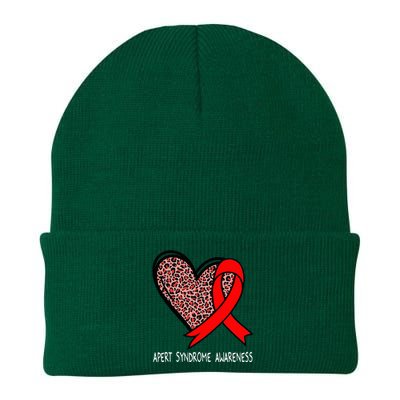 Leopard Heart Apert Syndrome Awareness Red Ribbon Knit Cap Winter Beanie