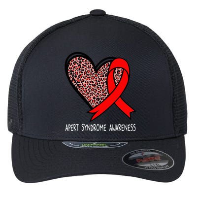 Leopard Heart Apert Syndrome Awareness Red Ribbon Flexfit Unipanel Trucker Cap