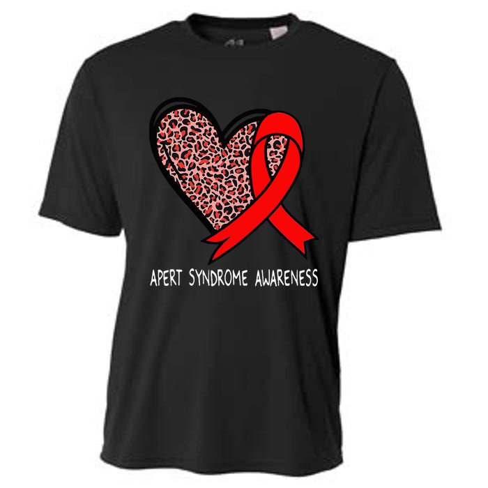 Leopard Heart Apert Syndrome Awareness Red Ribbon Cooling Performance Crew T-Shirt