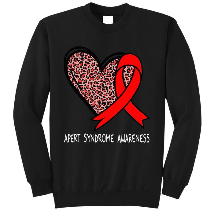 Leopard Heart Apert Syndrome Awareness Red Ribbon Tall Sweatshirt