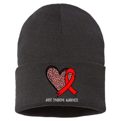 Leopard Heart Apert Syndrome Awareness Red Ribbon Sustainable Knit Beanie