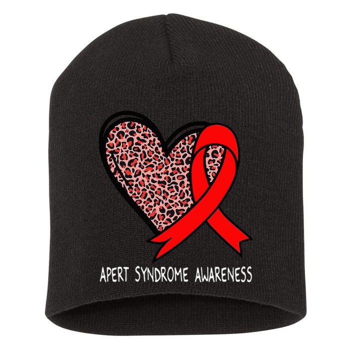 Leopard Heart Apert Syndrome Awareness Red Ribbon Short Acrylic Beanie