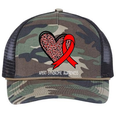 Leopard Heart Apert Syndrome Awareness Red Ribbon Retro Rope Trucker Hat Cap