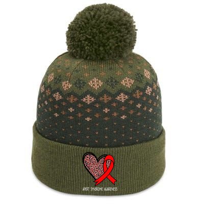 Leopard Heart Apert Syndrome Awareness Red Ribbon The Baniff Cuffed Pom Beanie