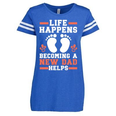 Life Happens Becoming A New Dad Helps Fatherhood Daddy Cool Gift Enza Ladies Jersey Football T-Shirt