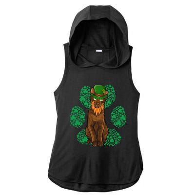 Leprechaun Havana Brown St Patricks Day Shamrock Paw Gift Ladies PosiCharge Tri-Blend Wicking Draft Hoodie Tank