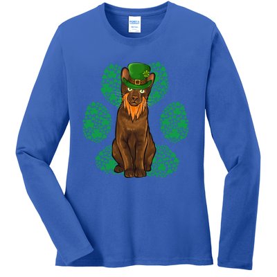 Leprechaun Havana Brown St Patricks Day Shamrock Paw Gift Ladies Long Sleeve Shirt