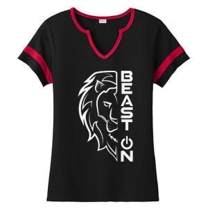 Lion Head Beast On Gym Workout Bodybuilding Fitness Training  Ladies Halftime Notch Neck Tee