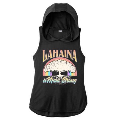 Lahaina Hawaii Banyan Tree #Maui Strong Ladies PosiCharge Tri-Blend Wicking Draft Hoodie Tank