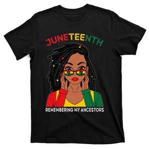 Loc'd Hair Black Woman Remebering My Ancestors Juneteenth T-Shirt