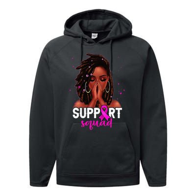 Loc'd Hair Black Woman Support Squad Breast Cancer Awareness Performance Fleece Hoodie