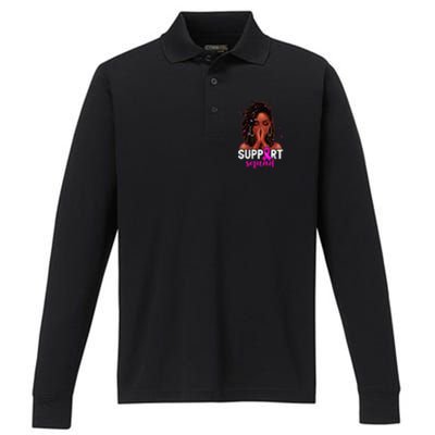 Loc'd Hair Black Woman Support Squad Breast Cancer Awareness Performance Long Sleeve Polo