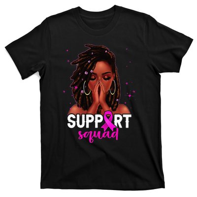 Loc'd Hair Black Woman Support Squad Breast Cancer Awareness T-Shirt