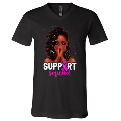 Loc'd Hair Black Woman Support Squad Breast Cancer Awareness V-Neck T-Shirt