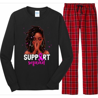 Loc'd Hair Black Woman Support Squad Breast Cancer Awareness Long Sleeve Pajama Set