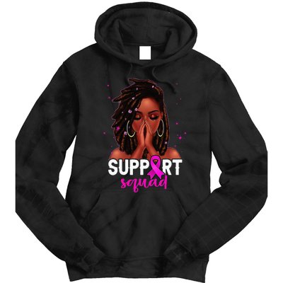 Loc'd Hair Black Woman Support Squad Breast Cancer Awareness Tie Dye Hoodie