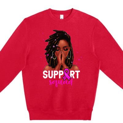 Loc'd Hair Black Woman Support Squad Breast Cancer Awareness Premium Crewneck Sweatshirt