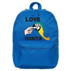 Love Hurts Blue And Gold Macaw Parrot Gift 16 in Basic Backpack