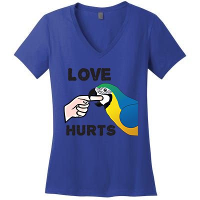 Love Hurts Blue And Gold Macaw Parrot Gift Women's V-Neck T-Shirt