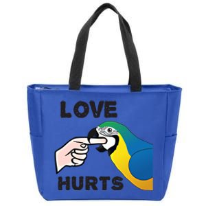 Love Hurts Blue And Gold Macaw Parrot Gift Zip Tote Bag