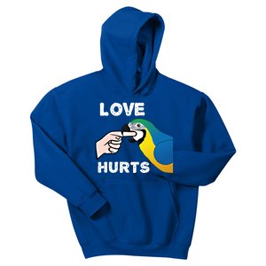 Love Hurts Blue And Gold Macaw Parrot Cool Gift Kids Hoodie