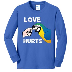 Love Hurts Blue And Gold Macaw Parrot Cool Gift Kids Long Sleeve Shirt