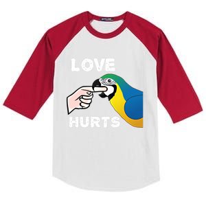 Love Hurts Blue And Gold Macaw Parrot Cool Gift Kids Colorblock Raglan Jersey