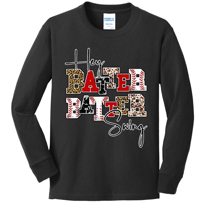 Leopard Hey Batter Batter Swing Funny Baseball Game Ballpark Kids Long Sleeve Shirt