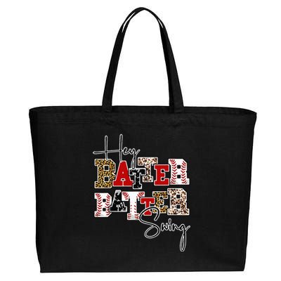 Leopard Hey Batter Batter Swing Funny Baseball Game Ballpark Cotton Canvas Jumbo Tote