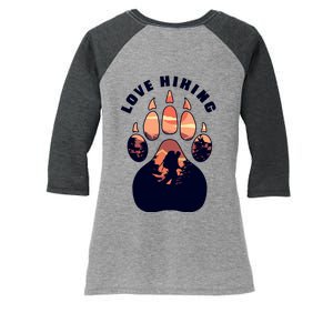 Love Hiking Bear Paw Women's Tri-Blend 3/4-Sleeve Raglan Shirt